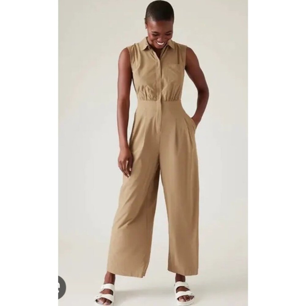 Athleta Brooklyn Heights Wide Leg Jumpsuit Tan Size 12 Tall Casual Travel